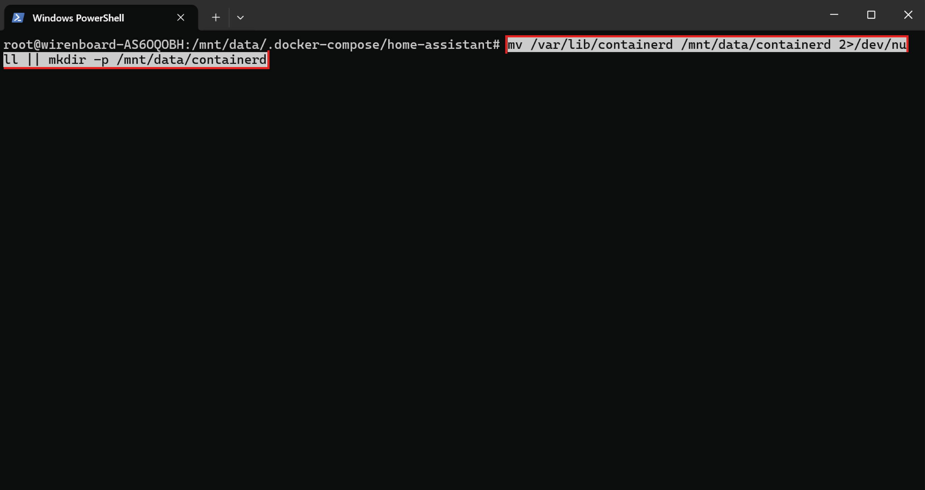 Переносим каталог с данными по контейнерам с системного диска на дополнительный
