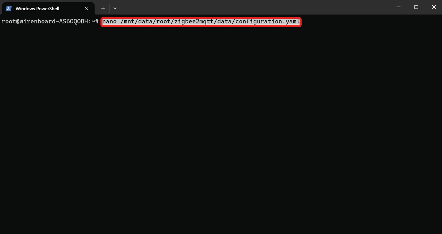 Текстовым редактором nano открываем конфигурационный файл приложения