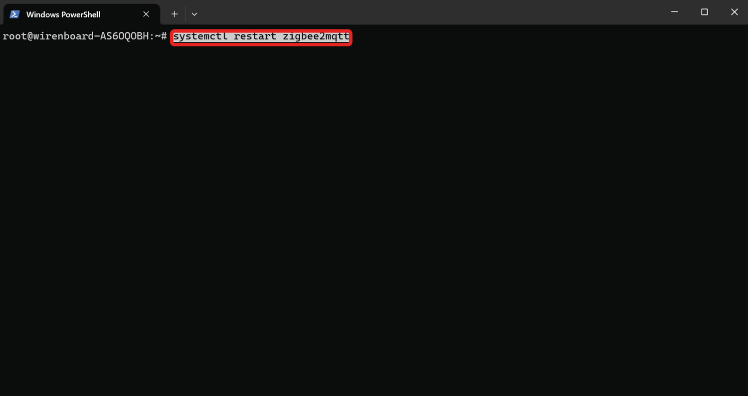 После установки zigbee2mqtt будет запущен
                                автоматически как сервис. Для того, чтобы изменения
                                конфигурационного файла вступили в силу перезапустим его