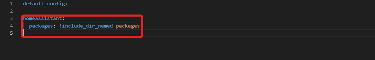 В файле configuration.yaml добавьте следующие строки: 
                                        homeassistant: 
                                            packages:!include_dir_named packages
