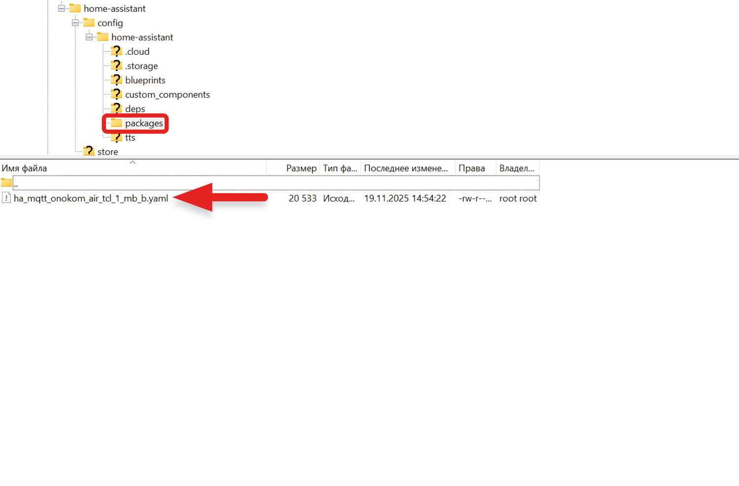  В созданную директорию копируем соответствующий шаблон Home Assistant