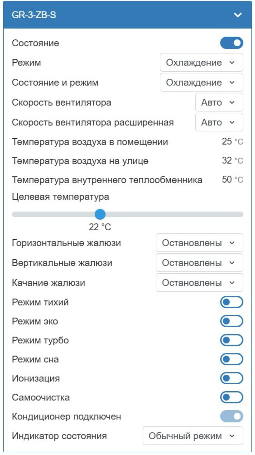 Отображение в веб интерфейсе контроллера