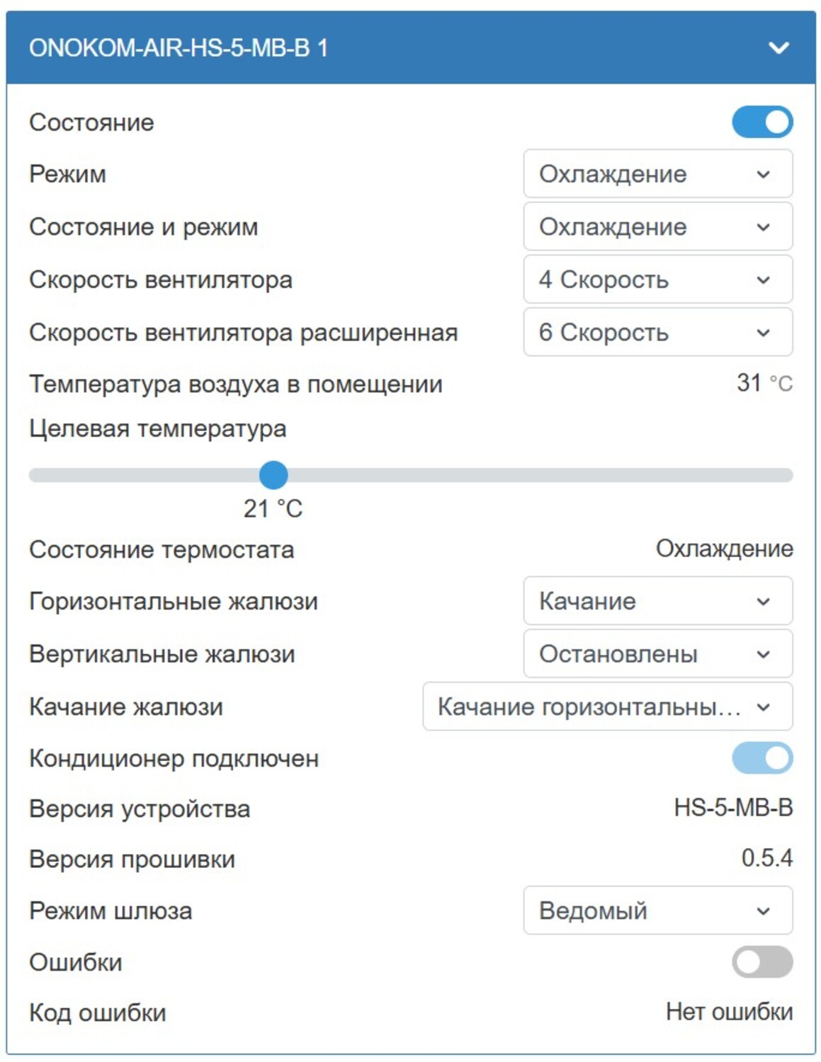 Отображение в веб интерфейсе контроллера