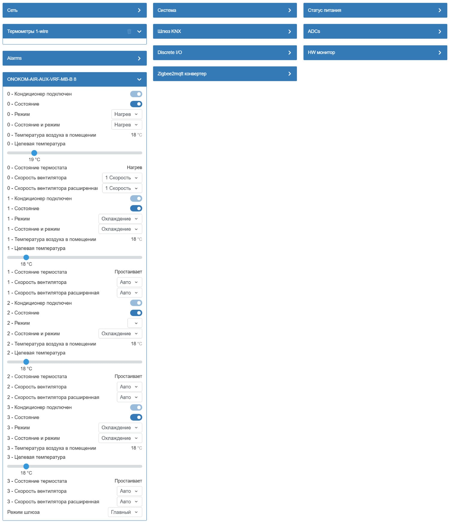 Отображение в веб интерфейсе контроллера